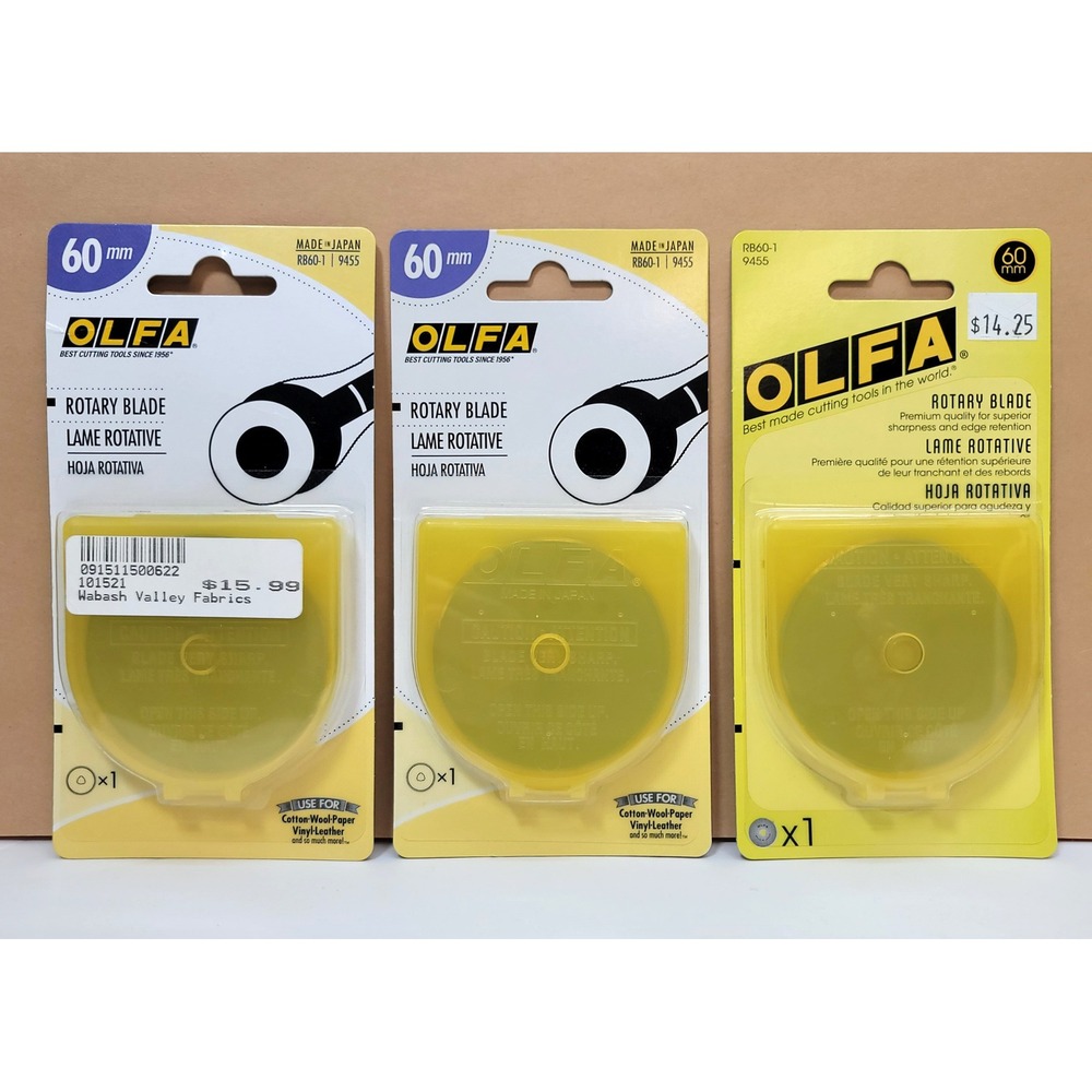 Lot of 3 Olfa 60mm Rotary Replacement Blades RB60-1 Tungsten Steel Made in Japan